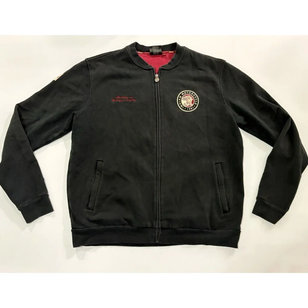 Indian Motorcycle Zip Sweater Mens Size XL Black Red Logo Never Worn